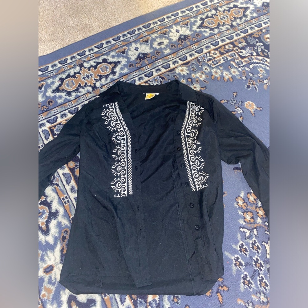 Black flannel shirt, with white embroidery!